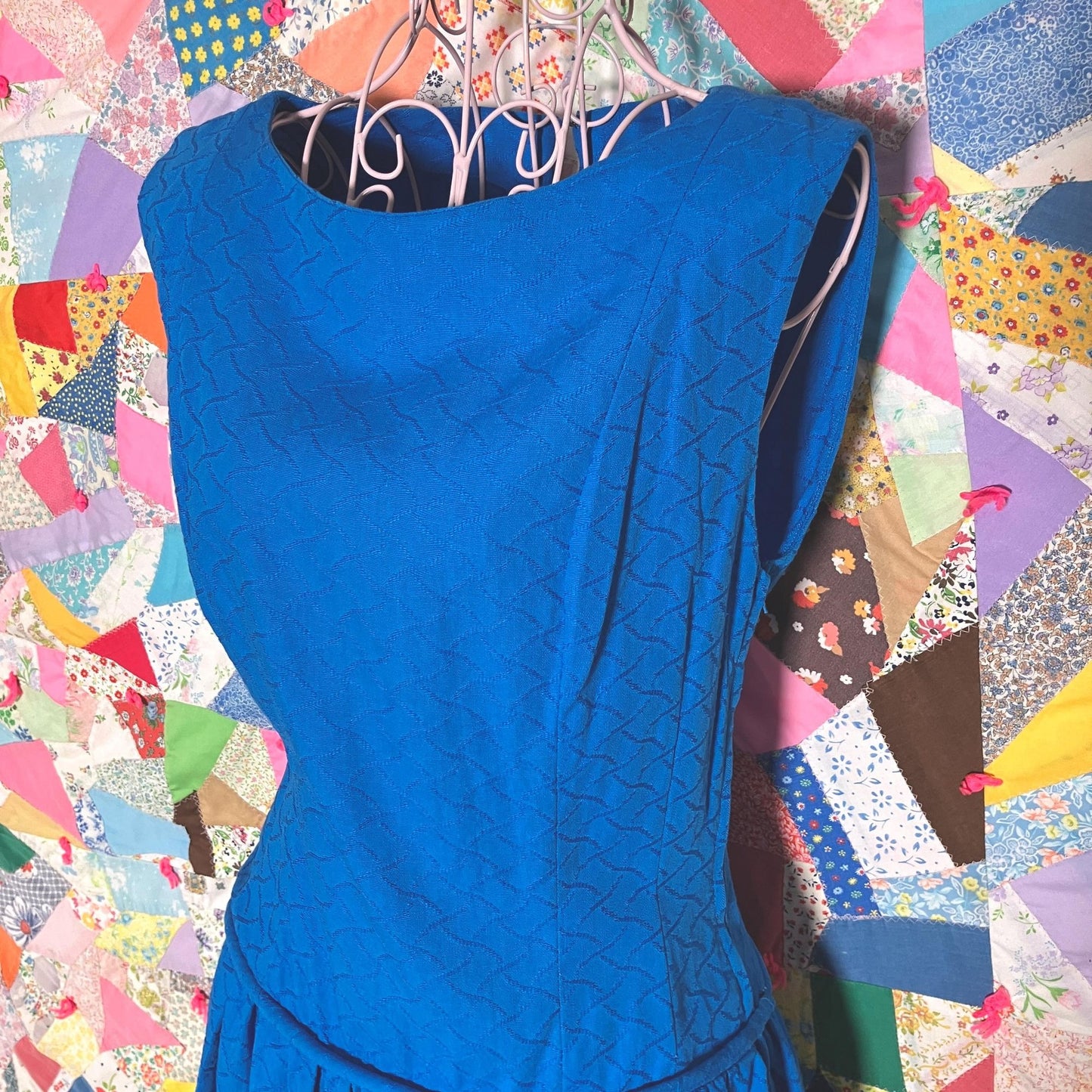 60s vintage dress bright blue | S - M | 1970s party sleeveless