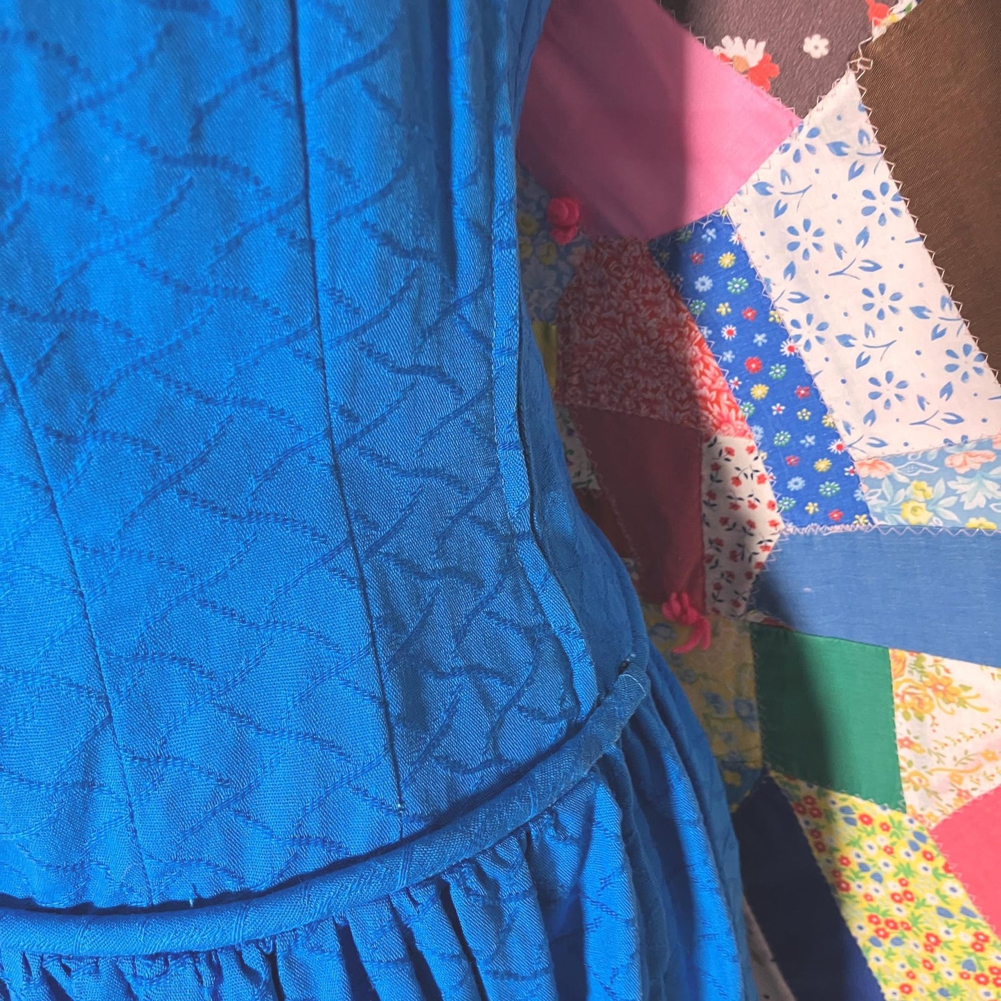 60s vintage dress bright blue | S - M | 1970s party sleeveless