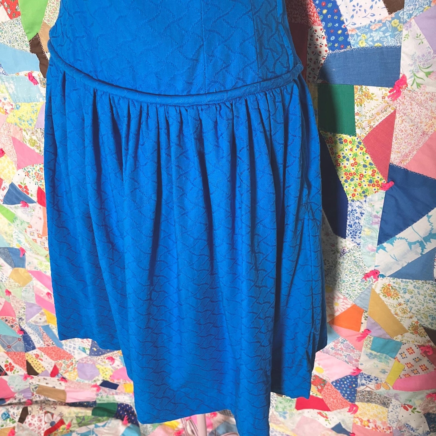 60s vintage dress bright blue | S - M | 1970s party sleeveless