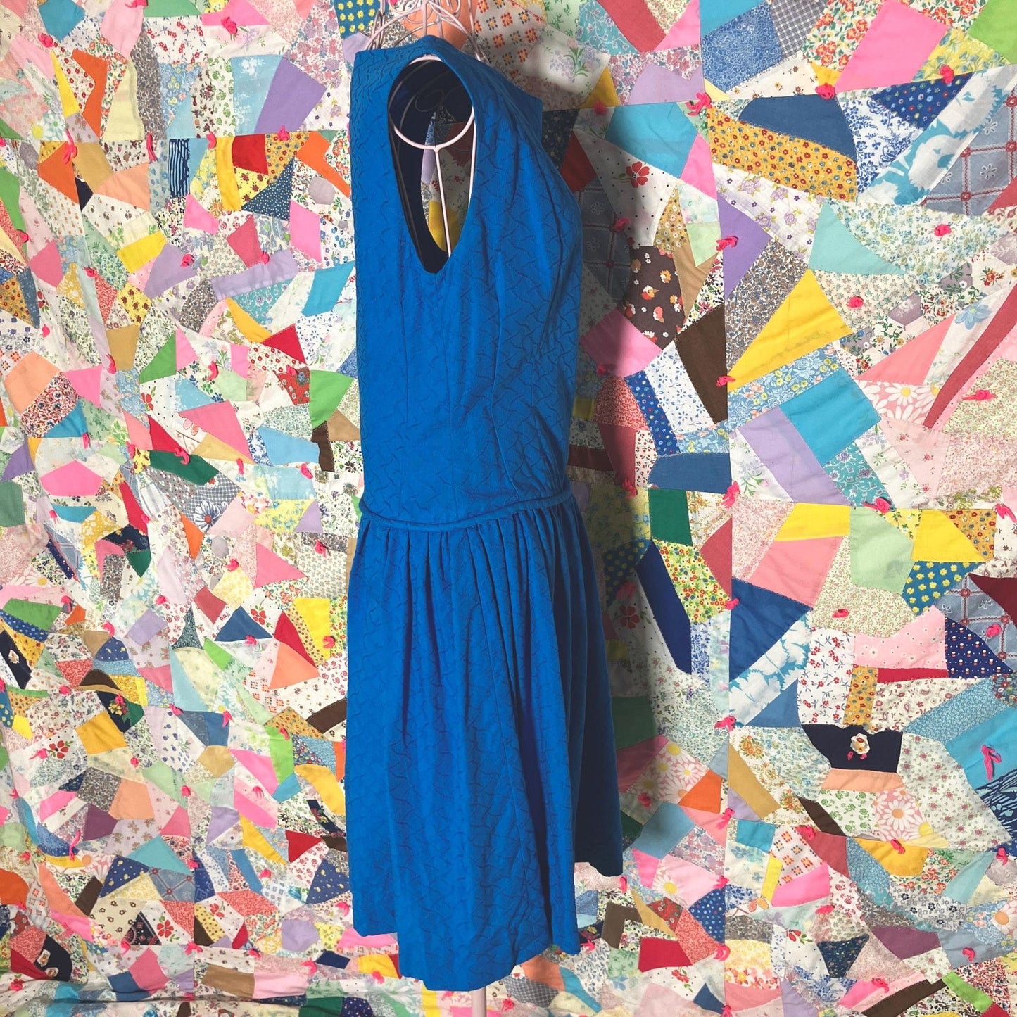 60s vintage dress bright blue | S - M | 1970s party sleeveless