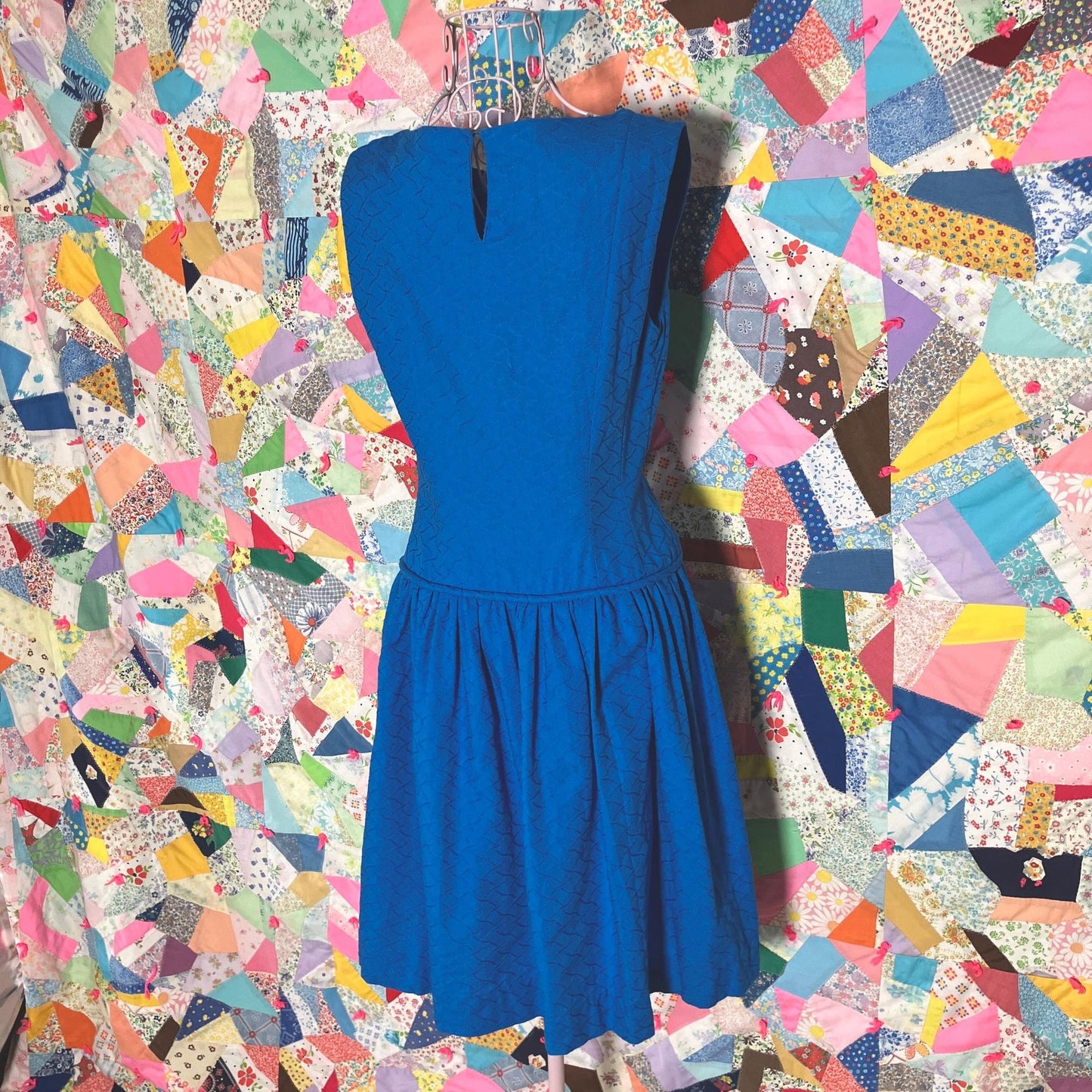 60s vintage dress bright blue | S - M | 1970s party sleeveless