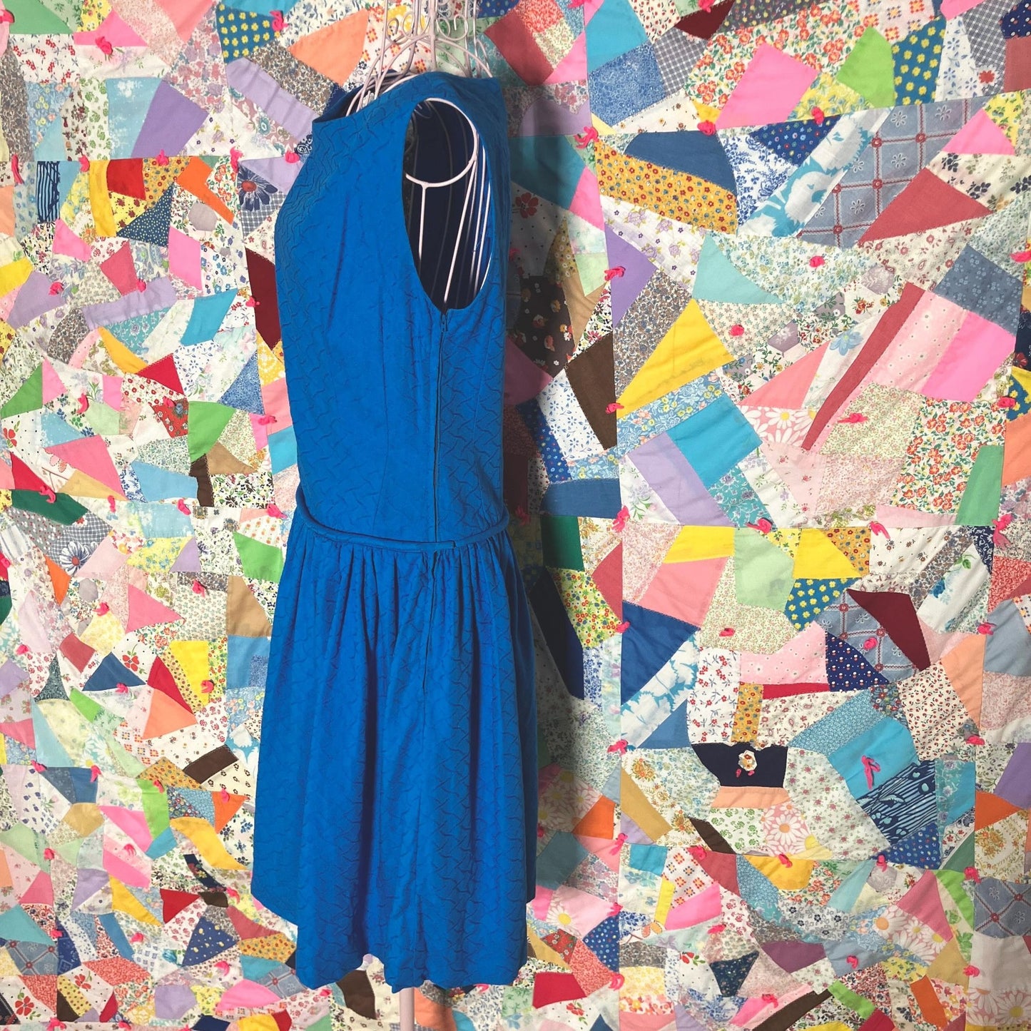 60s vintage dress bright blue | S - M | 1970s party sleeveless