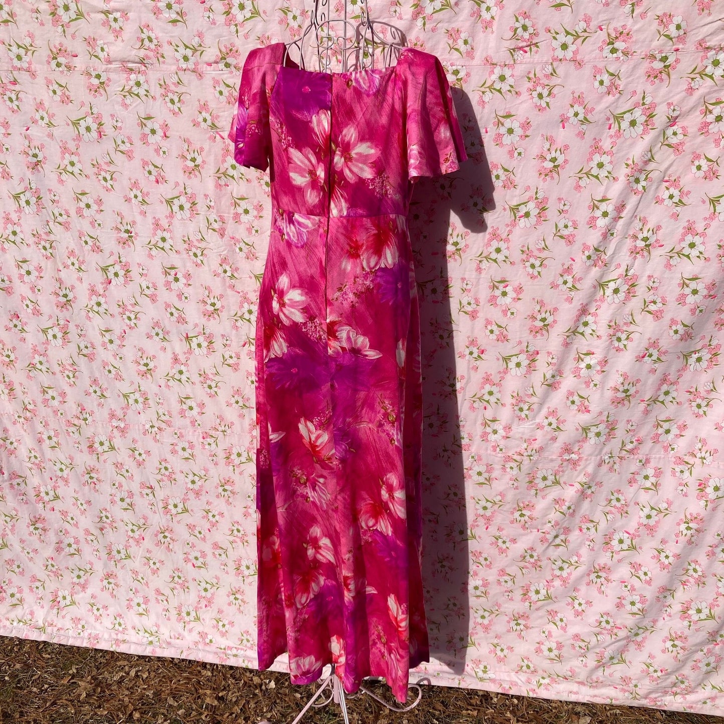 70s vintage maxi dress | S-M | Hawaiian floral pink  1970s Pomare Hawaii