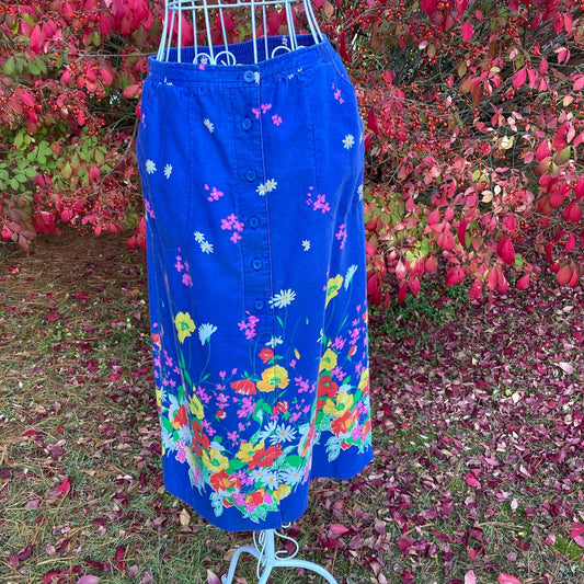 Vintage 60s 70s floral skirt |S-M| 1960s 1970s pink blue white bright multicolor
