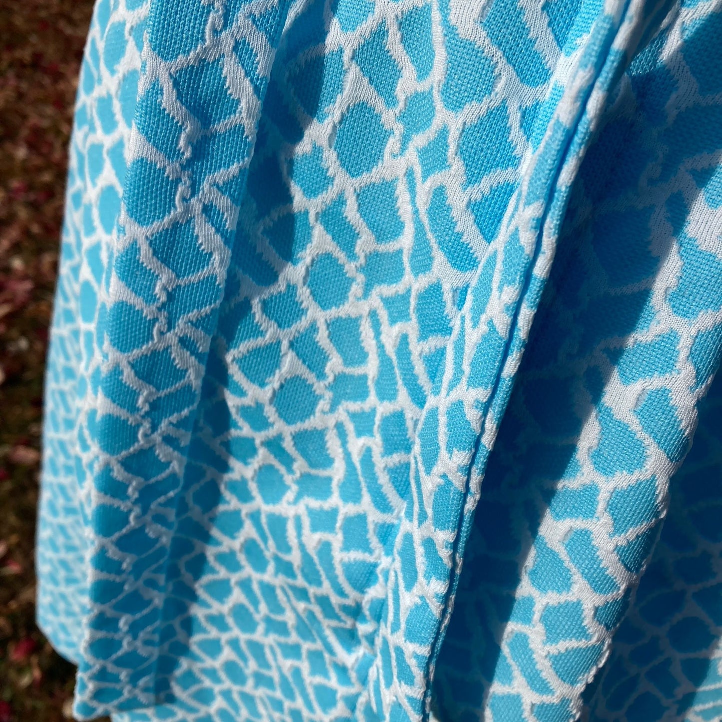 Vintage 70s  dress robins egg blue white abstract print collared dress | M-L | 1960s 1970s polyester collar Marty Gutmacher