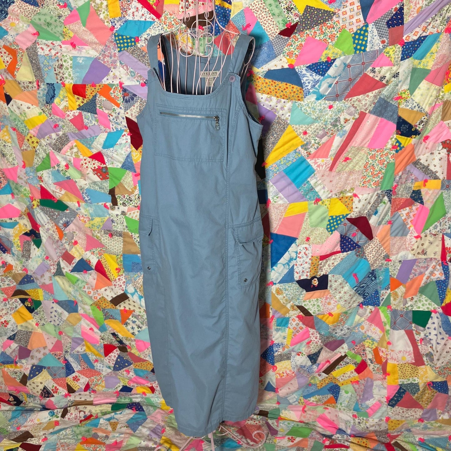 vintage 90s y2k maxi dress | M |   light blue khaki cotton overall  NY Khakis cargo