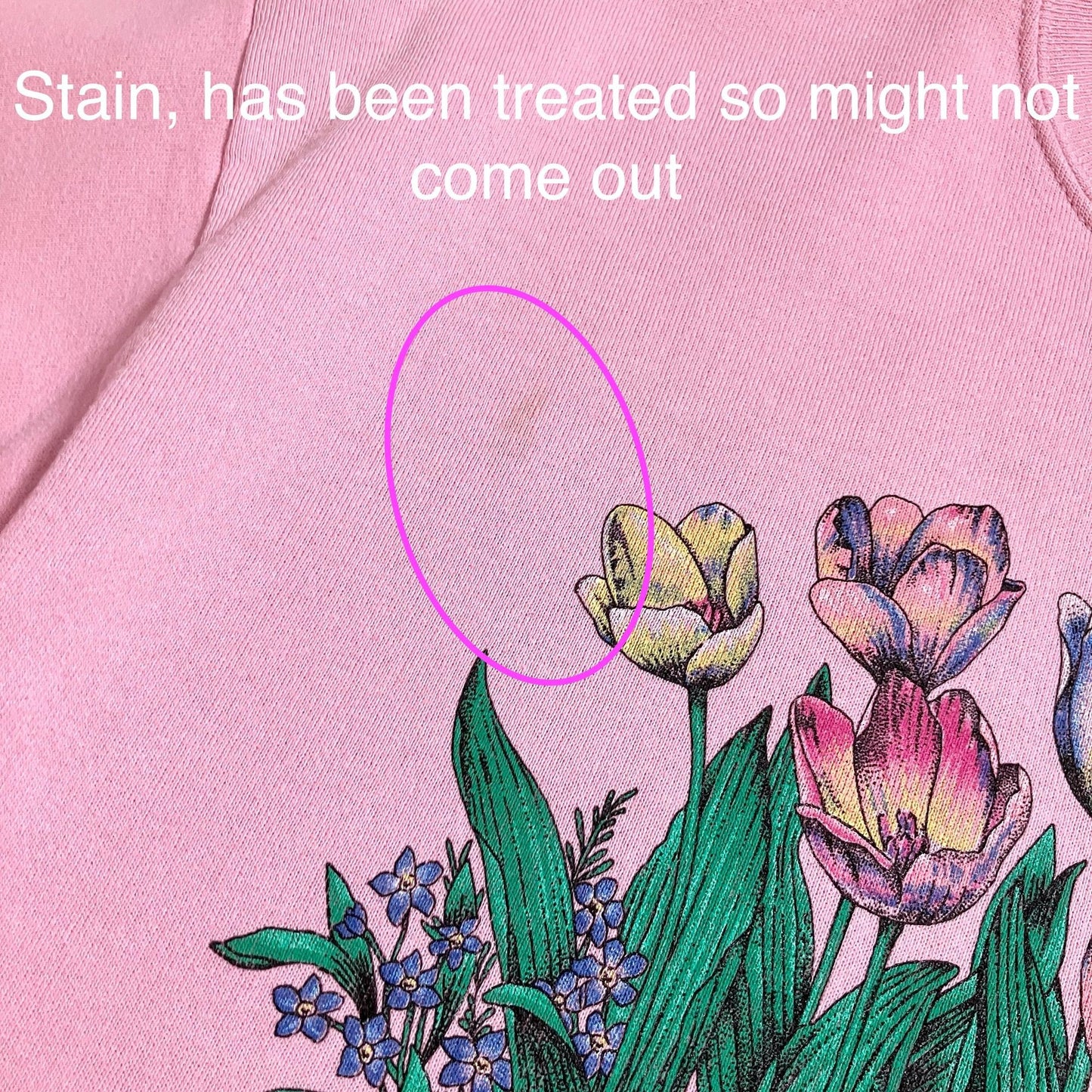 Vintage 80s 90s grandma sweatshirt pastel pink  floral  |S-M| flaws as is collared 1980s tulips  Jerzees  yellow blue white spring