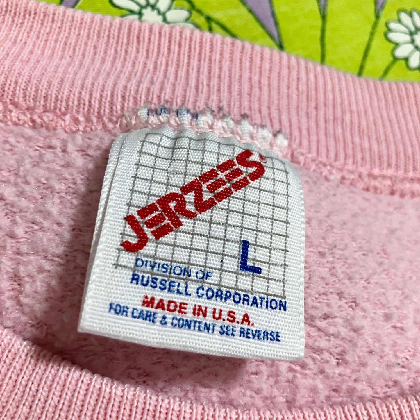 Vintage 80s 90s grandma sweatshirt pastel pink  floral  |S-M| flaws as is collared 1980s tulips  Jerzees  yellow blue white spring