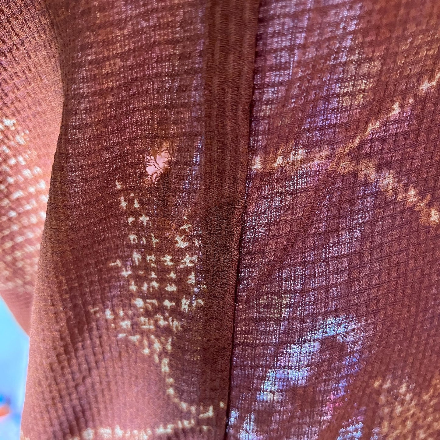 Vintage  90s  y2k blouse silk | S-M| visible mend rust orange red leaf print collar button Jones New York