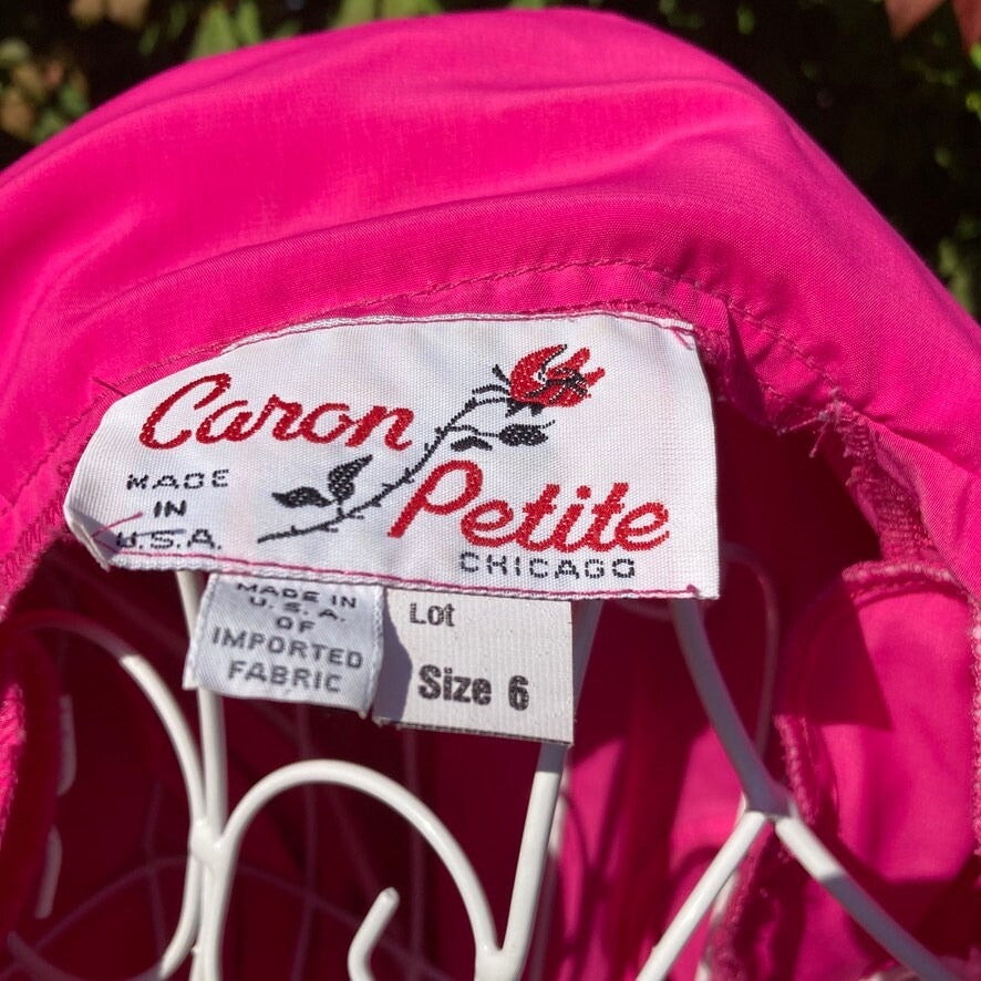 Vintage 80s dress pink short sleeve | M | polyester  1980s Caron Petite Chicago button collared