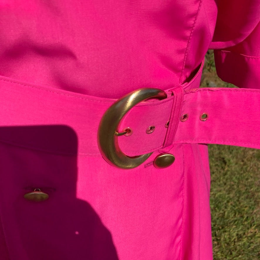 Vintage 80s dress pink short sleeve | M | polyester  1980s Caron Petite Chicago button collared