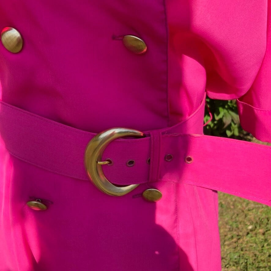 Vintage 80s dress pink short sleeve | M | polyester  1980s Caron Petite Chicago button collared