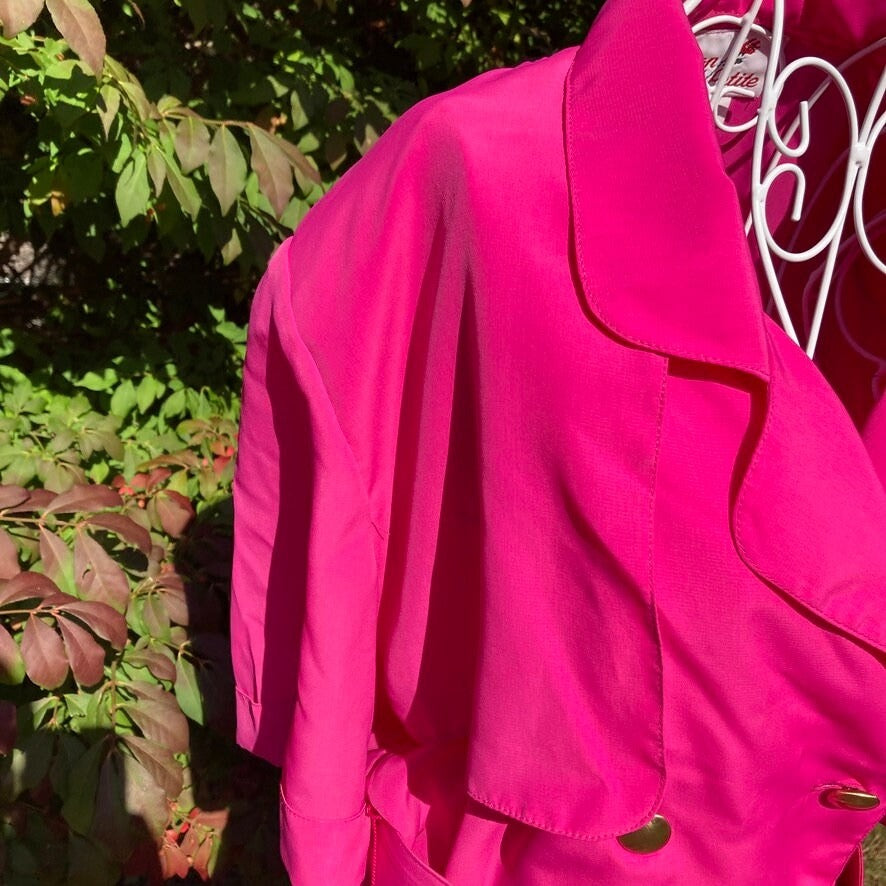 Vintage 80s dress pink short sleeve | M | polyester  1980s Caron Petite Chicago button collared