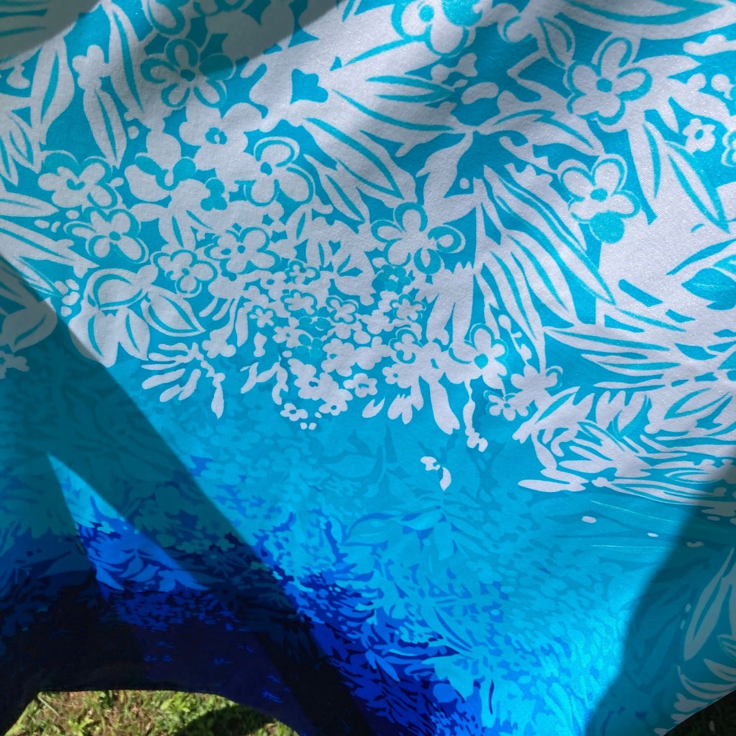 Vintage 70s deadstock dress blue teal print XS-M 1970s floral swim beach DeWeese Design nwt