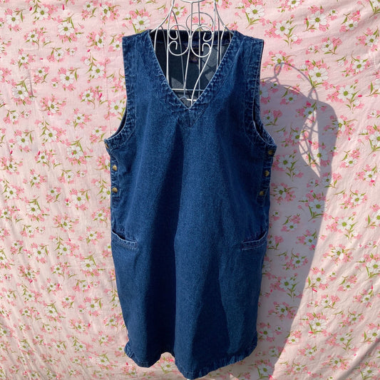 vintage denim jumper dress cotton western farmcore jean  | M-L | cottage core 1990s overall medium-dark wash Charter Club