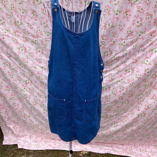 vintage 90s  denim dress cottage core 1990s 100% cotton western farmcore jean jumper |M-L| Directives