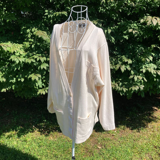 Vintage grandma cardigan sweater long  |S-M | 90s white oat cotton cottage  minimal INTRO Fenn Wright and Mason