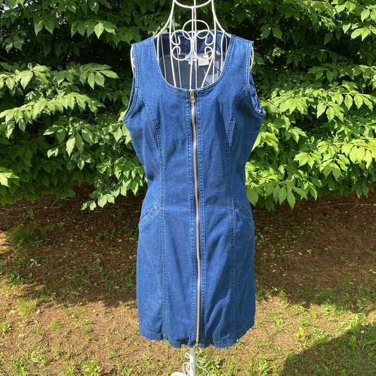vintage 90s denim dress cottage core 1990s cotton western farmcore jean |S-M| Together! zip up  sleeveless