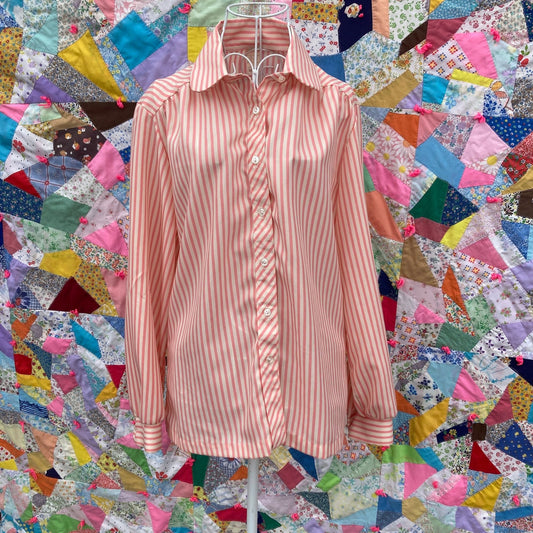 Vintage 70s top pink white |S - M| 1970s shirt blouse striped retro Peter Pan collar