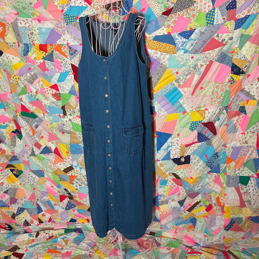 vintage 90s y2k dress denim jean maxi jumper |L|  medium- dark wash Blue J.