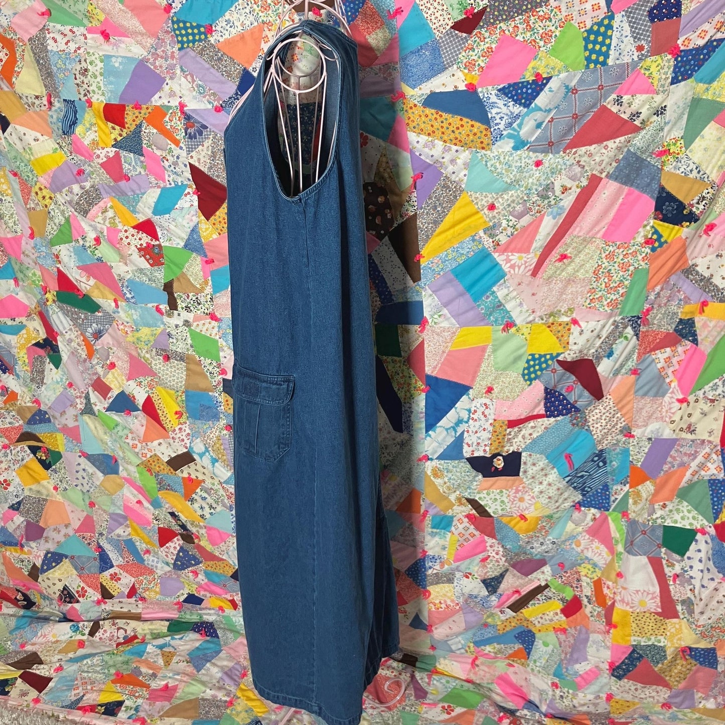 vintage 90s y2k dress denim jean maxi jumper |L|  medium- dark wash Blue J.