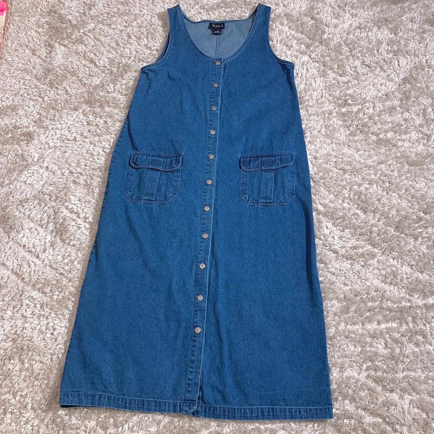 vintage 90s y2k dress denim jean maxi jumper |L|  medium- dark wash Blue J.
