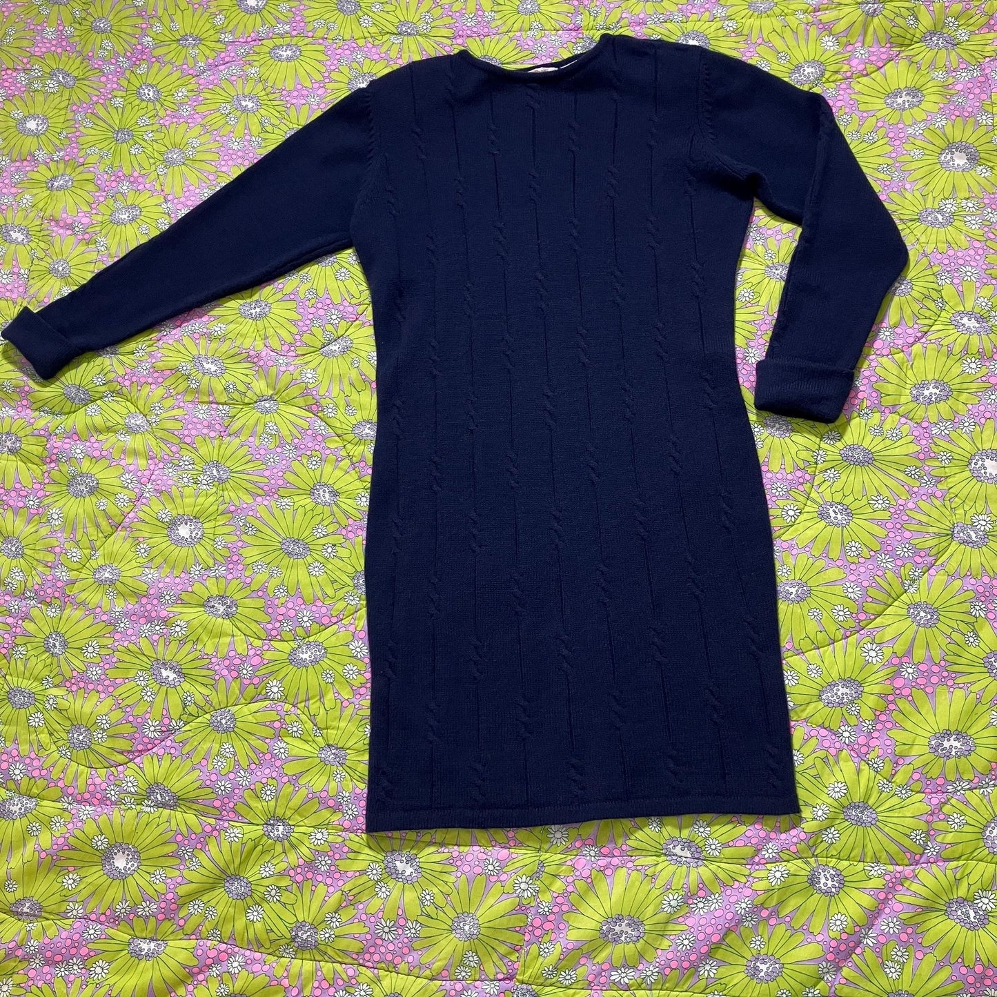 vintage 80s dress  wool | S-M | navy blue cable knit minimal academic Liz Claiborne
