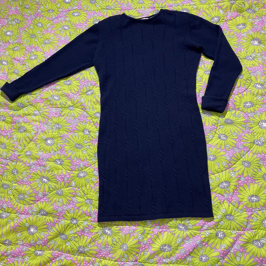vintage 80s dress  wool | S-M | navy blue cable knit minimal academic Liz Claiborne