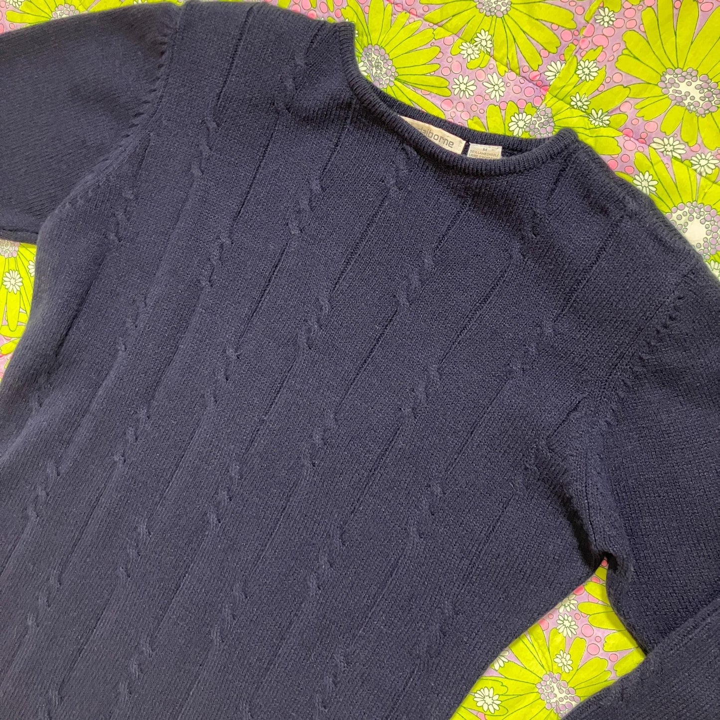 vintage 80s dress  wool | S-M | navy blue cable knit minimal academic Liz Claiborne