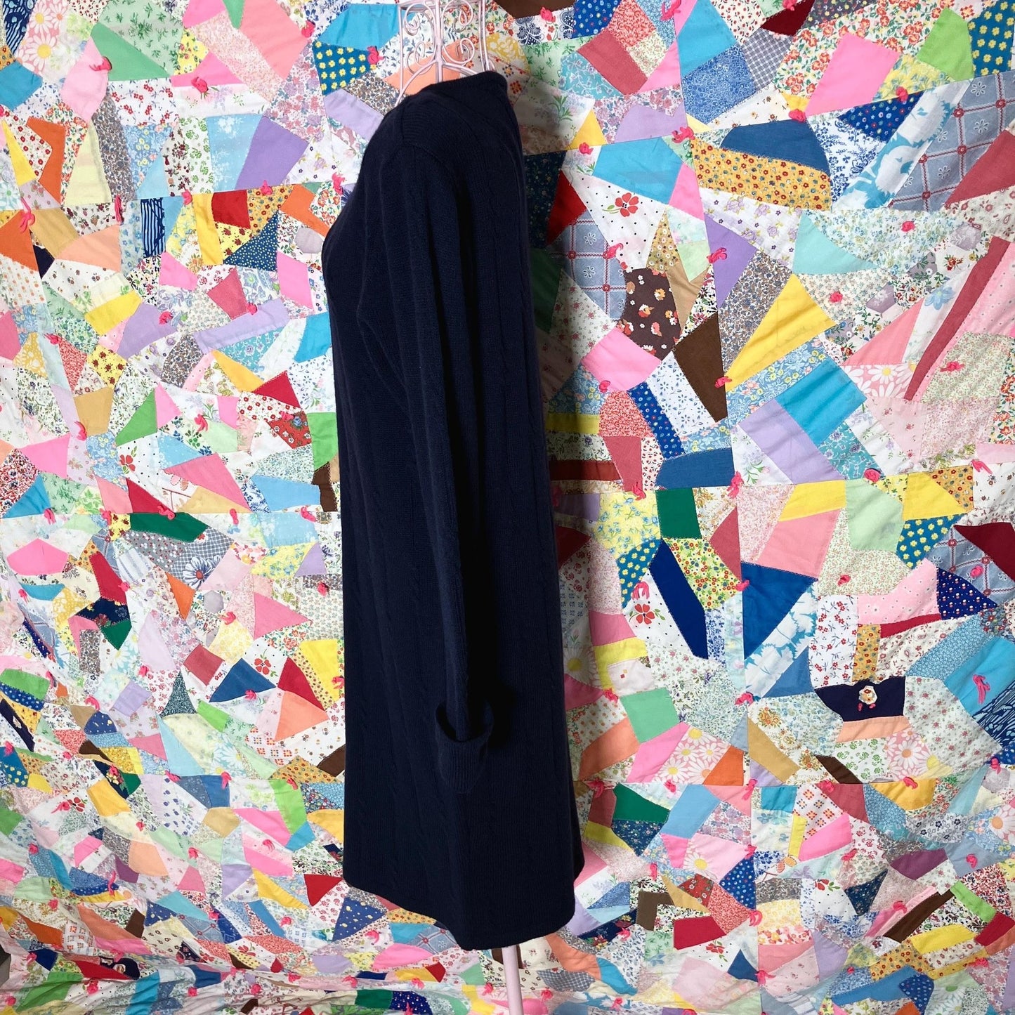 vintage 80s dress  wool | S-M | navy blue cable knit minimal academic Liz Claiborne