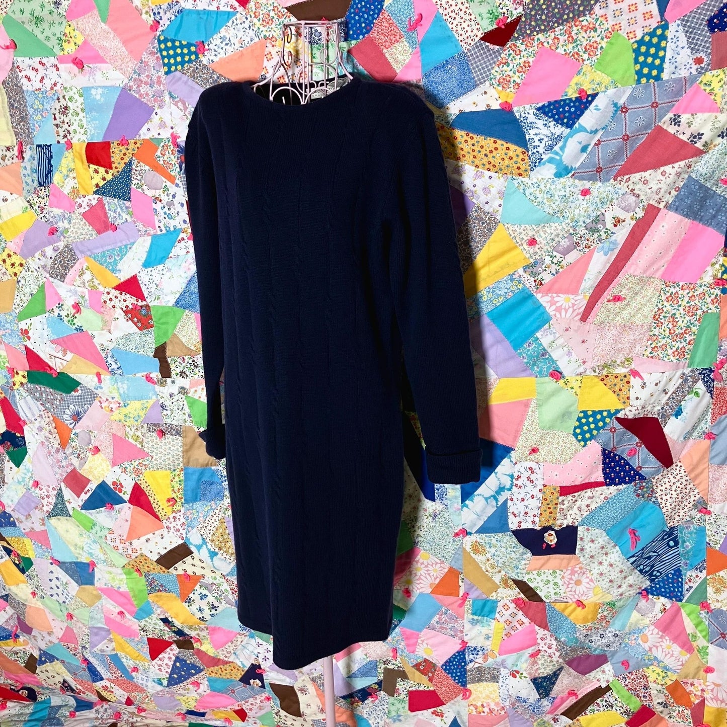 vintage 80s dress  wool | S-M | navy blue cable knit minimal academic Liz Claiborne