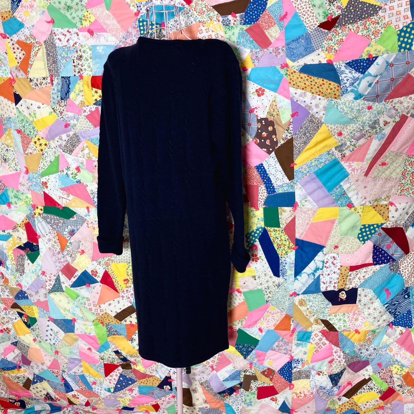 vintage 80s dress  wool | S-M | navy blue cable knit minimal academic Liz Claiborne