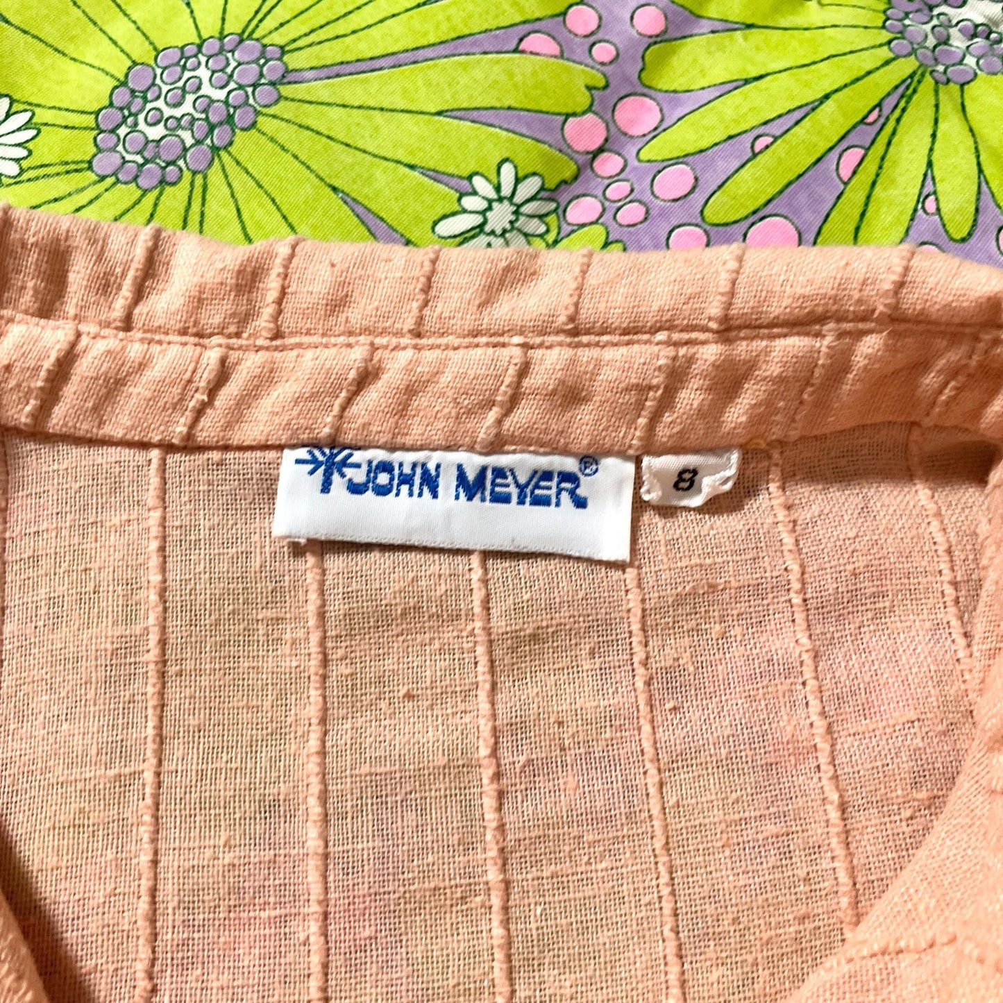 Vintage 60s 70s top blouse |S-M| long sleeve pastel orange John Meyer linen blend