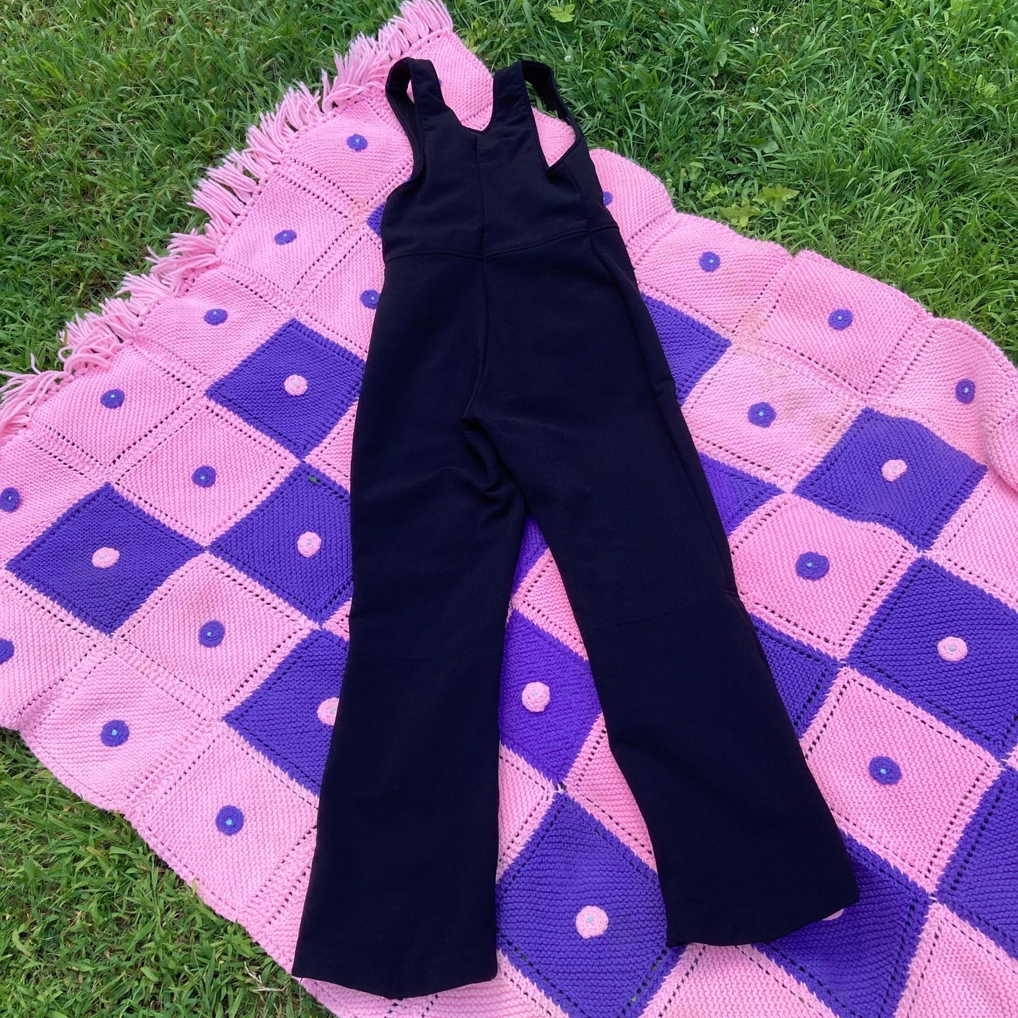 Vintage 70s Fera ski jumpsuit utility suit snow pants stirrup black 1970s