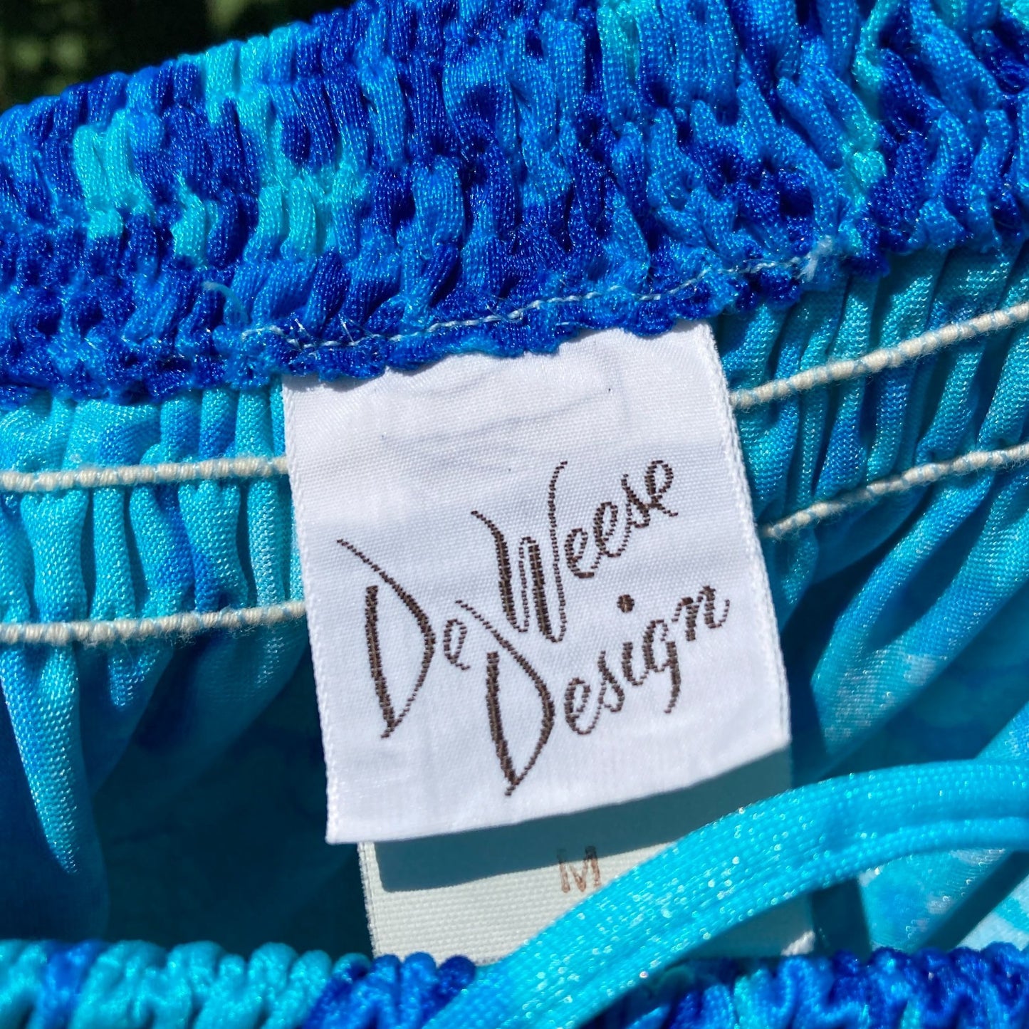 Vintage 70s deadstock dress blue teal print XS-M 1970s floral swim beach DeWeese Design nwt