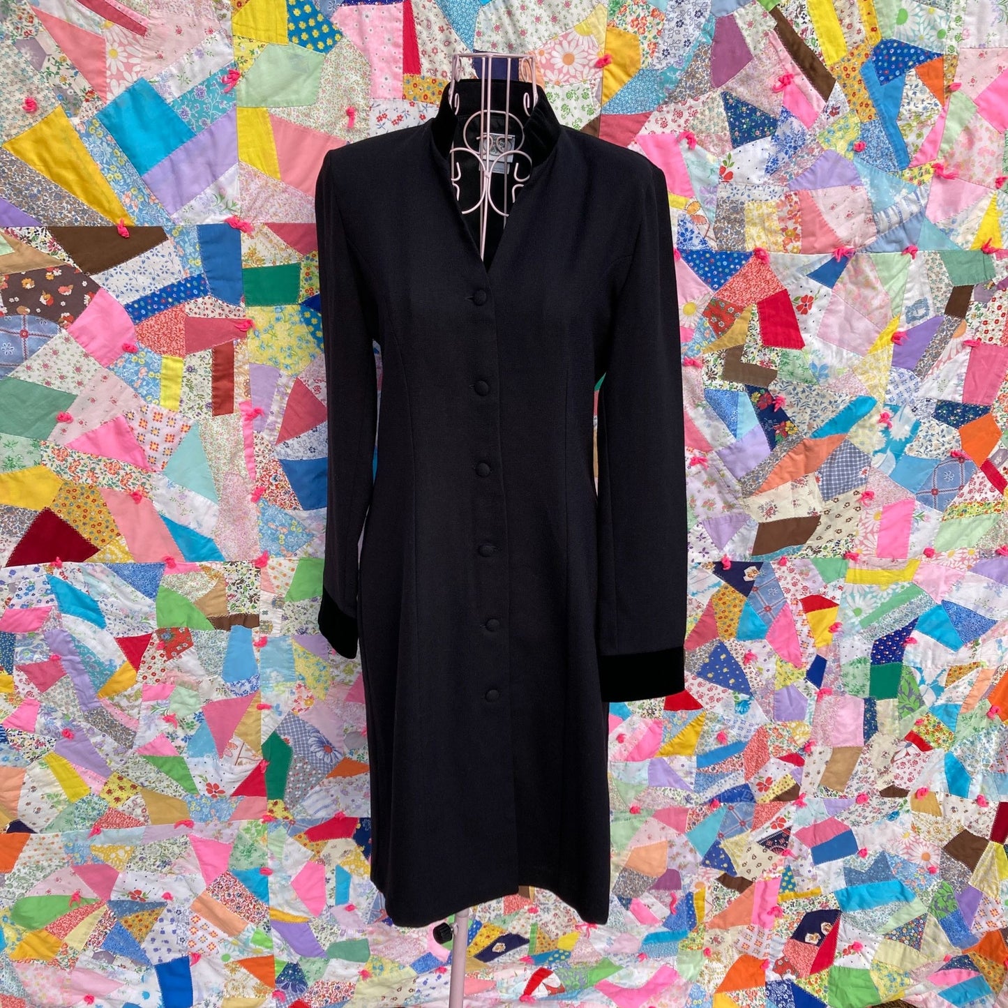 Laura Ashley vintage dress 1980s black |S-M| long sleeve cottage western victorian black crepe made in Great Britain