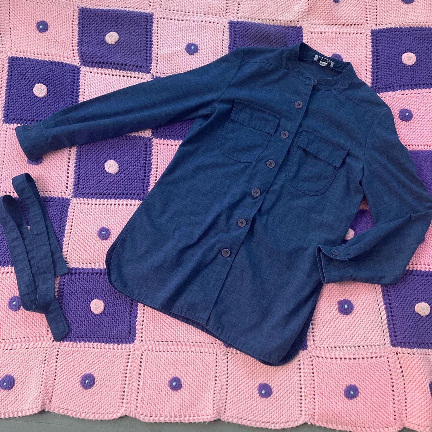 vintage 70s tunic top chambray jean button up collared |S-M| 1970s long sleeve Deborah for Kenneth Greene