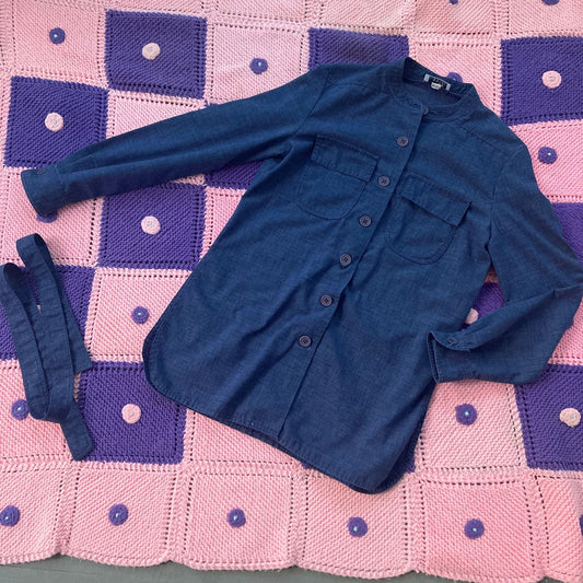 vintage 70s tunic top chambray jean button up collared |S-M| 1970s long sleeve Deborah for Kenneth Greene