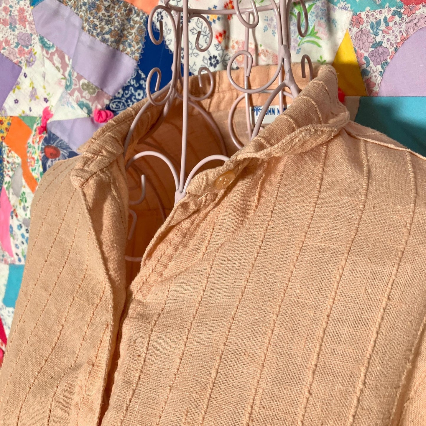 Vintage 60s 70s top blouse |S-M| long sleeve pastel orange John Meyer linen blend