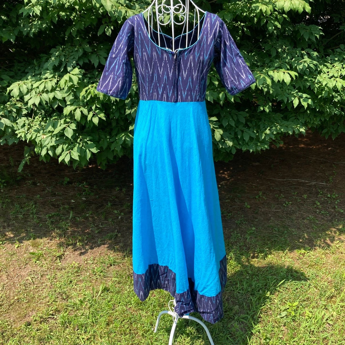 vintage 70s dress  blue teal  | S-M | 1970s handmade