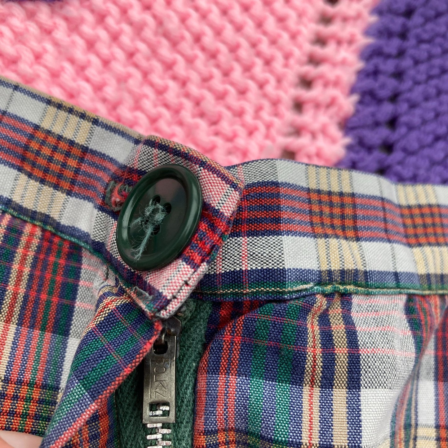 vintage 60s high waisted shorts 1960s madras plaid maroon green tan  XS-S