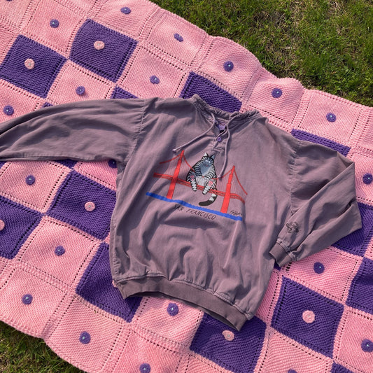 Vintage graphic b kliban vintage Crazy T Shirt cat 90s 80s 1990s double sided destination San Fransico wine dyed long sleeve