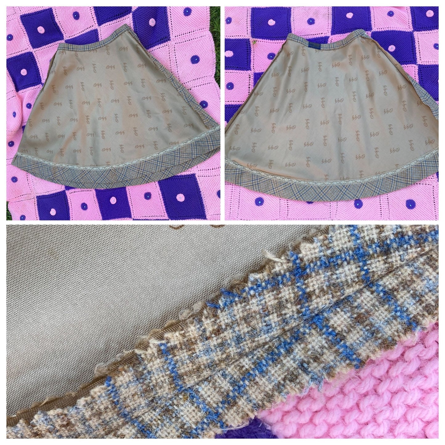 Vintage 50s 60s pendleton wool plaid skirt XS S tartan made in USA beige blue brown hand tailored circle academia academic