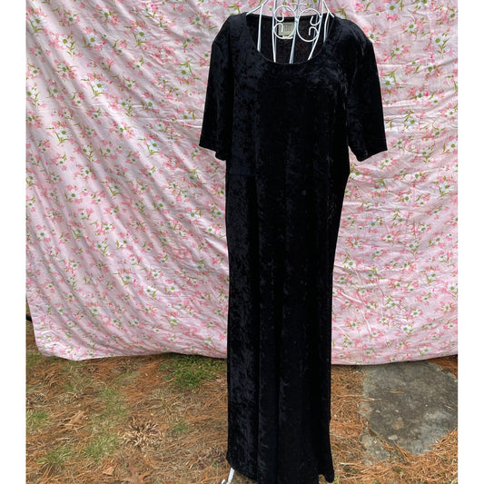 vintage dress black crushed velvet 90s | M-L | minimal 1990s maxi Teddi