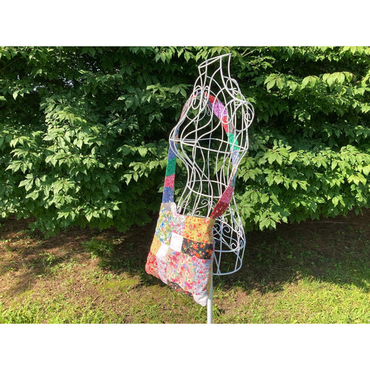 vintage 90s Y2K patchwork bag pastel multicolor blue bright handmade shoulder purple pink