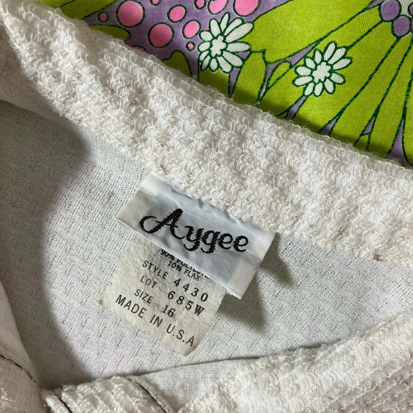 vintage 70s dress off white 1970s 1980s  | XS-S |  secretary textured Aygee ilgwu union made flax poly blend