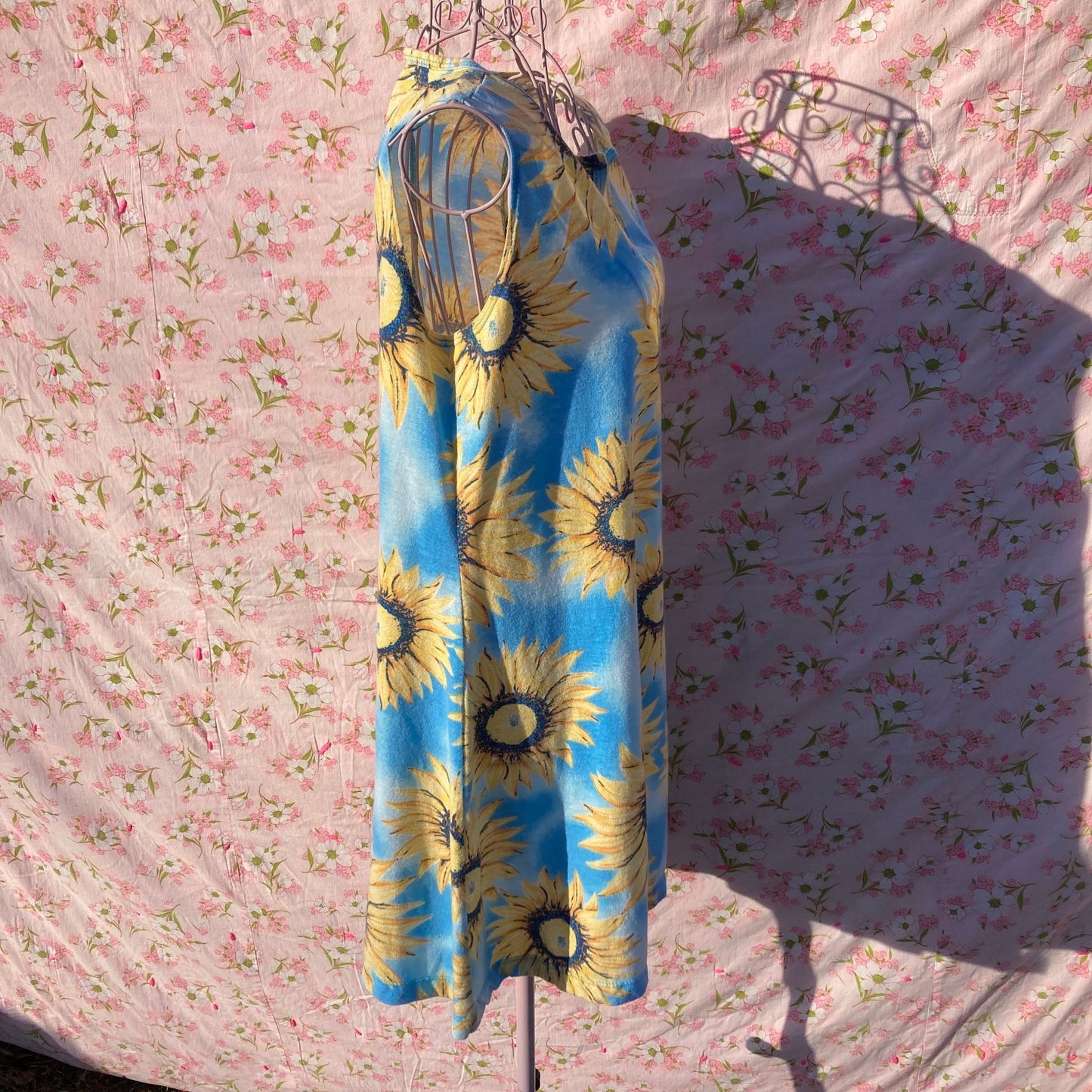 Vintage 90s y2k floral cover up house dress  |S - M| cotton blue yellow sunflowers NY-5