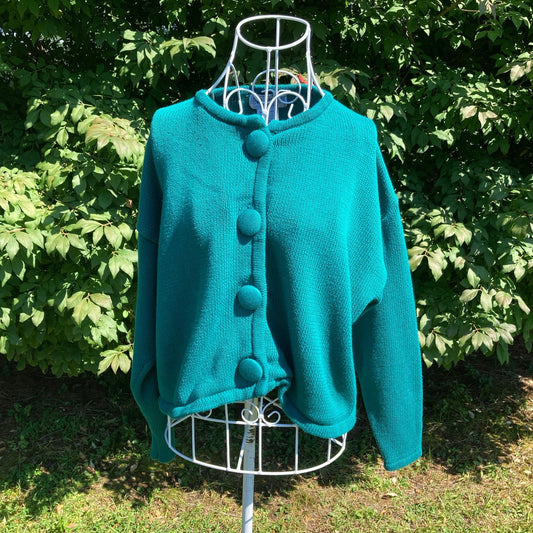 vintage grandma cardigan teal cropped big buttons cotton |S-M| French Connection