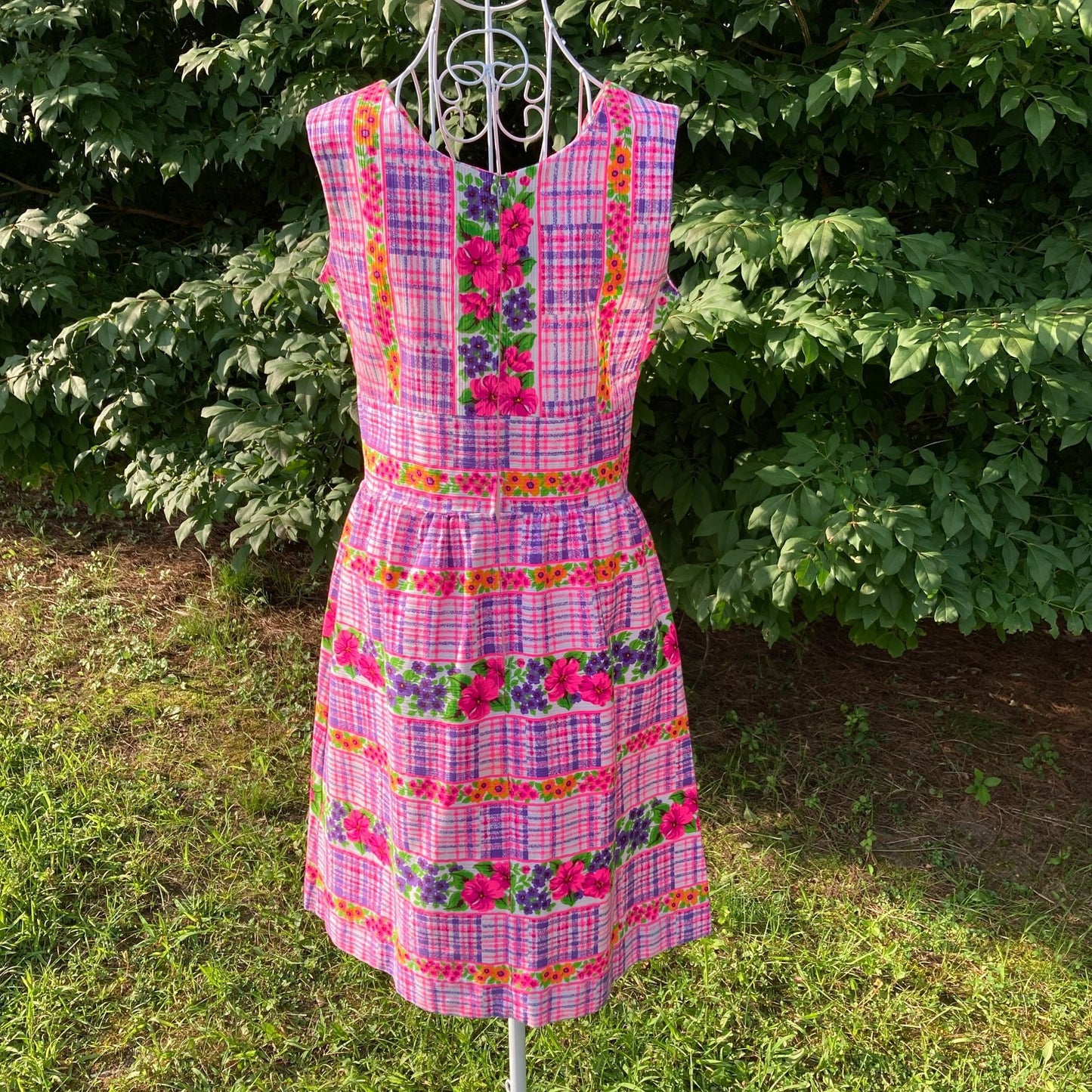 vintage 70S dress  | S  - M  | floral print pink green white psychedelic mod retro 1970s Liberty Circle