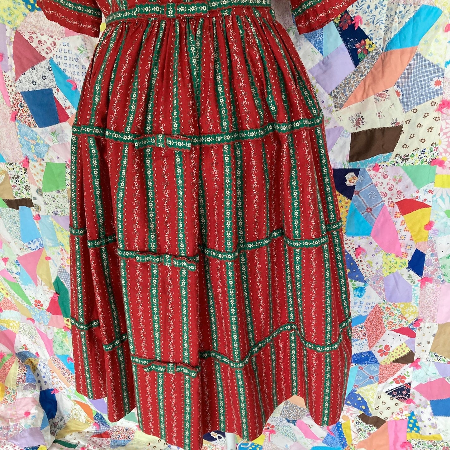 vintage 50s dress red green Lanz Originals | XS-S |1950s holiday christmas bow floral heart